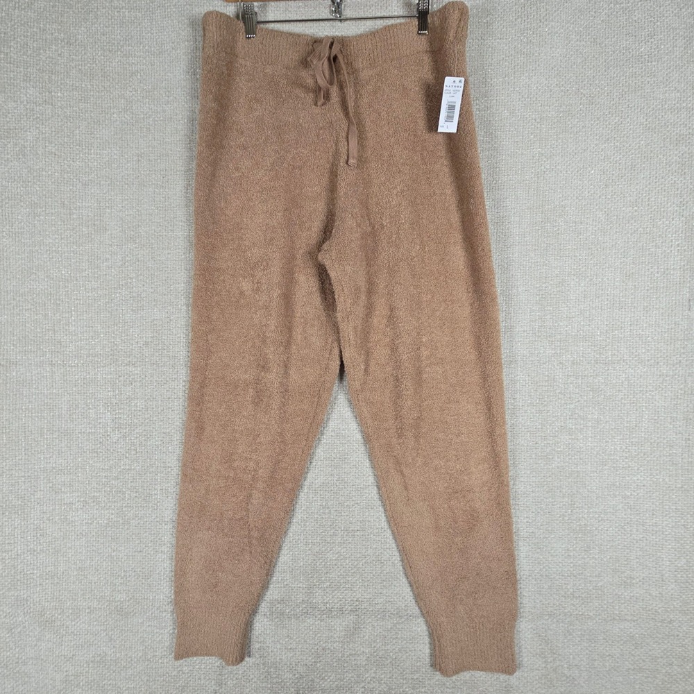 Natori Edit Luna Knit Joggers Latte Brown Fuzzy Drawstring Lounge Pants Size L